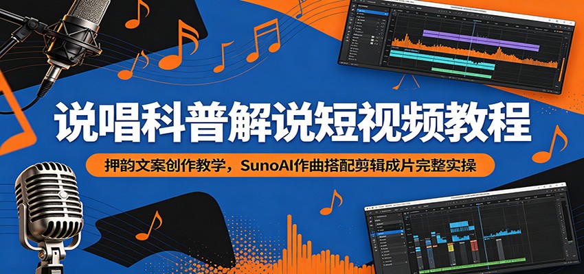 说唱科普解说短视频教程：押韵文案创作教学，SunoAI作曲搭配剪辑成片完整实操-才疏云网创