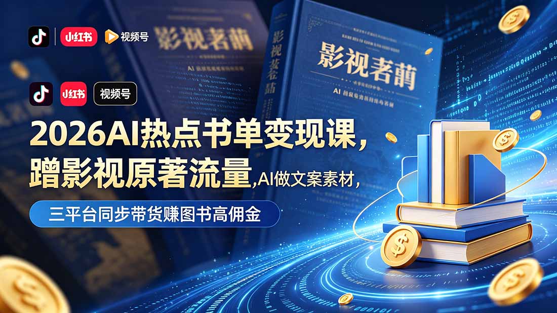 2026AI热点书单变现课,蹭影视原著流量,AI做文案素材,三平台同步带货赚图书高佣金-才疏云网创