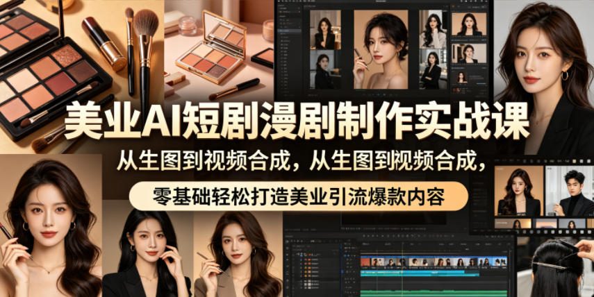 美业AI短剧漫剧制作实战课，从生图到视频合成，零基础轻松打造美业引流爆款内容-才疏云网创