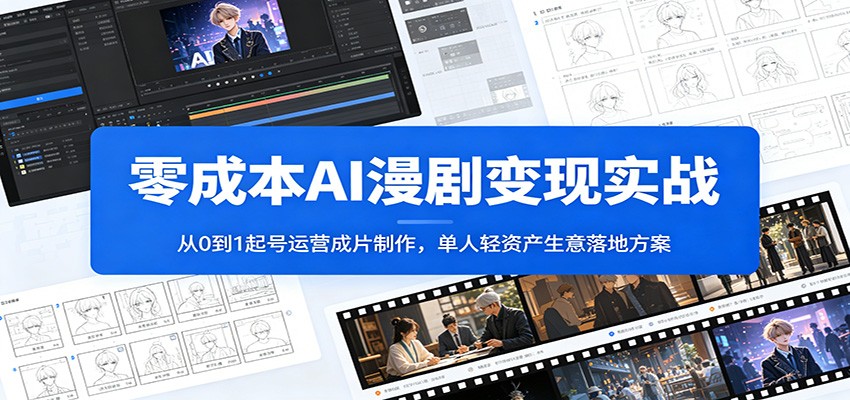 零成本AI漫剧变现实战：从0到1起号运营成片制作，单人轻资产生意落地方案-才疏云网创