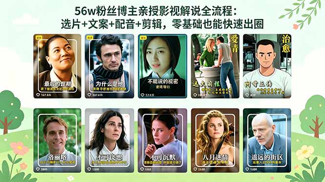 56万粉丝博主亲授影视解说全流程：选片+文案+配音+剪辑，零基础也能快速出圈-才疏云网创