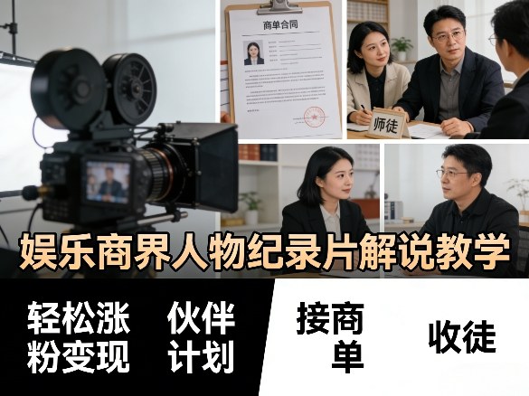 娱乐商界人物纪录片解说教学,轻松涨粉变现,伙伴计划,接商单,收徒等-才疏云网创