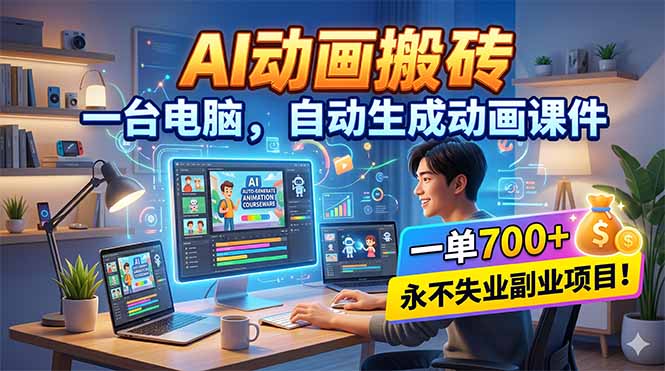 AI动画搬砖，一台电脑，自动生成动画课件，一单800+ 永不失业副业项目！-才疏云网创