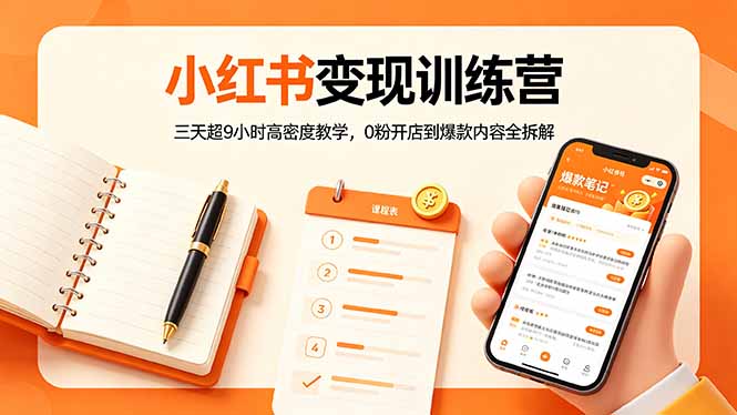 小红书变现训练营：三天超9小时高密度教学，0粉开店到爆款内容全拆解-才疏云网创
