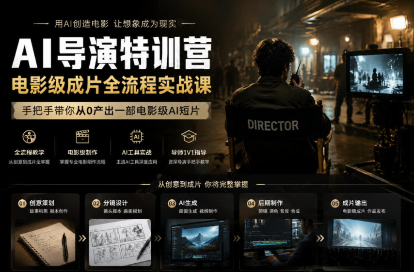 AI导演特训营，电影级成片全流程实战课，手把手带你从0产出一部电影级AI短片-才疏云网创