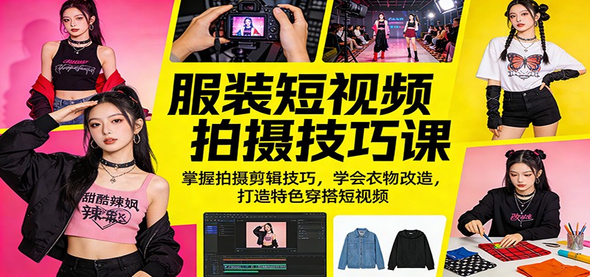 服装短视频拍摄技巧课：掌握拍摄剪辑技巧，学会衣物改造，打造特色穿搭短视频-才疏云网创