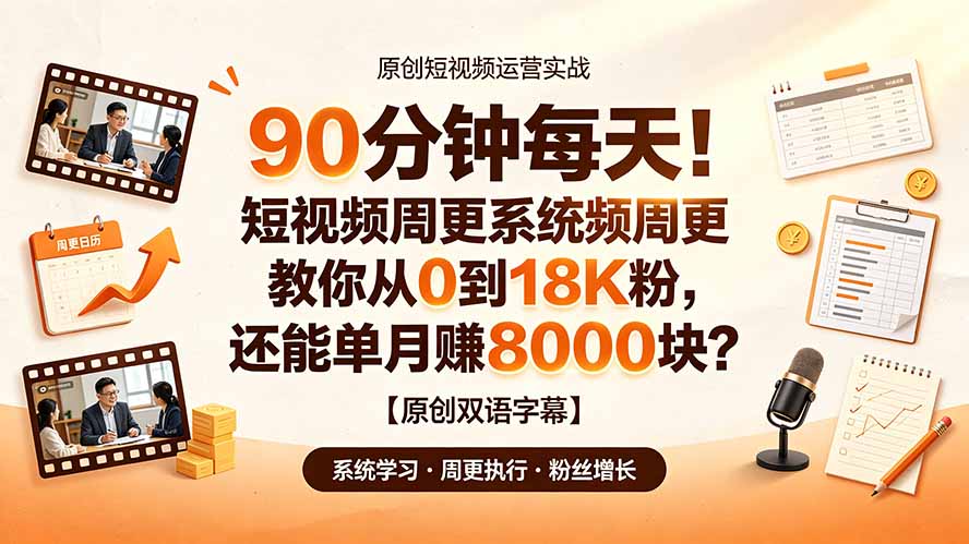 90 分钟每天！短视频周更系统教你从 0 到 18K 粉，还能单月赚 8000 块？【原创双语字幕】-才疏云网创
