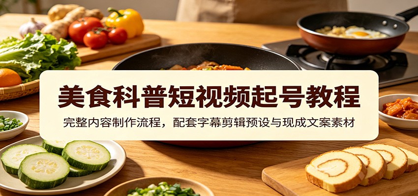 美食科普短视频起号教程：完整内容制作流程，配套字幕剪辑预设与现成文案素材-才疏云网创
