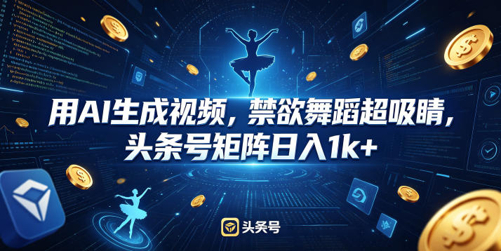 用AI生成视频，禁欲舞蹈超吸睛，头条号矩阵日入1k+-才疏云网创
