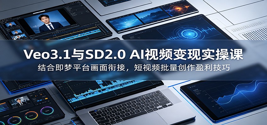 Veo3.1与SD2.0 AI视频变现实操课课：结合即梦平台画面衔接，短视频批量创作盈利技巧-才疏云网创