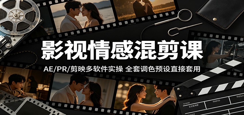 影视情感混剪课：AE/PR/剪映多软件实操，全套调色预设直接套用-才疏云网创