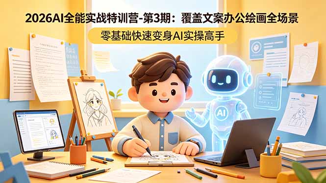 2026AI全能实战特训营-第3期：覆盖文案办公绘画全场景 零基础快速变身AI实操高手-才疏云网创