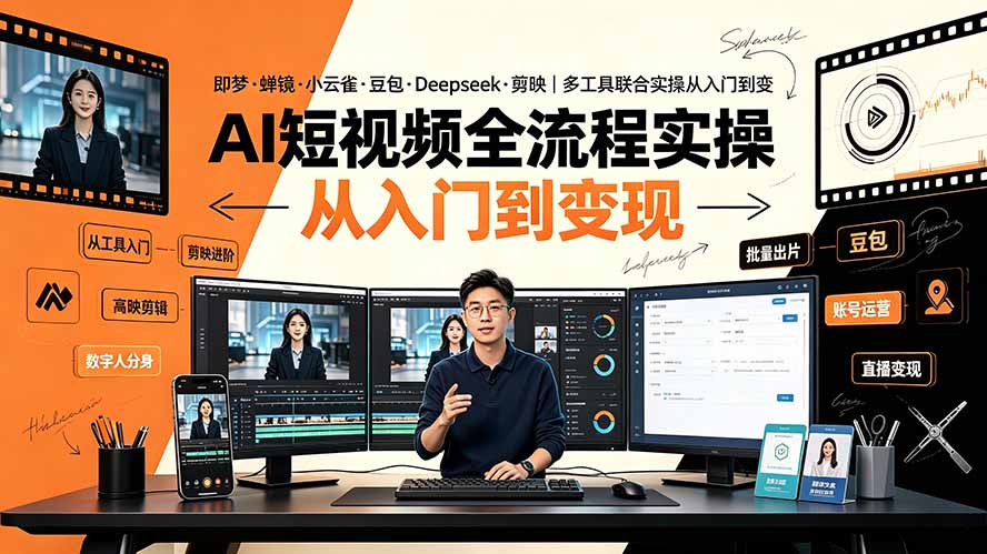 AI短视频全流程实操：即梦·蝉镜·小云雀·豆包·Deepseek·剪映｜多工具联合实操从入门到变现-才疏云网创
