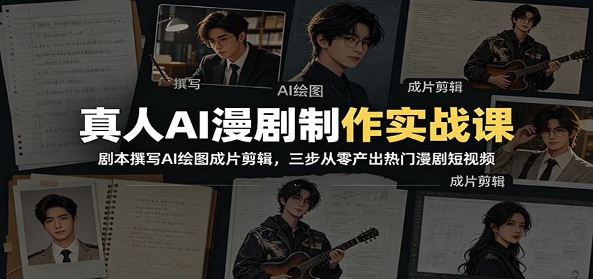 真人AI漫剧制作实战课：剧本撰写AI绘图成片剪辑，三步从零产出热门漫剧短视频-才疏云网创
