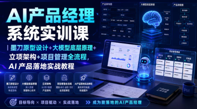 AI产品经理系统实训课|墨刀原型设计+大模型底层原理+立项架构+项目管理全流程,AI产品落地实战教程-才疏云网创