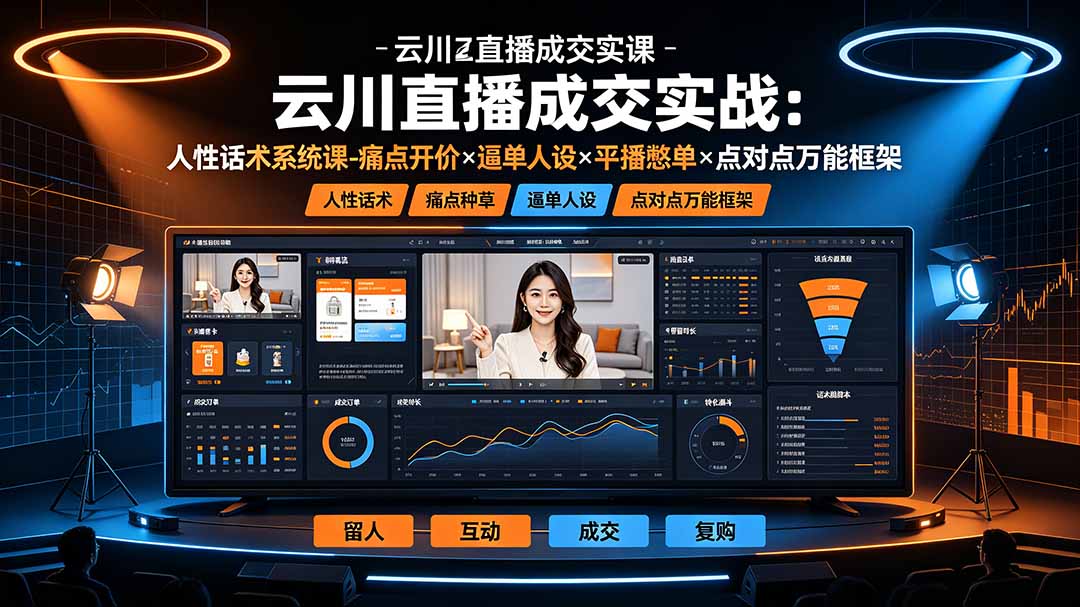 云川直播成交实战：人性话术系统课-痛点种草×塑品开价×逼单人设×平播憋单×点对点万能框架-才疏云网创