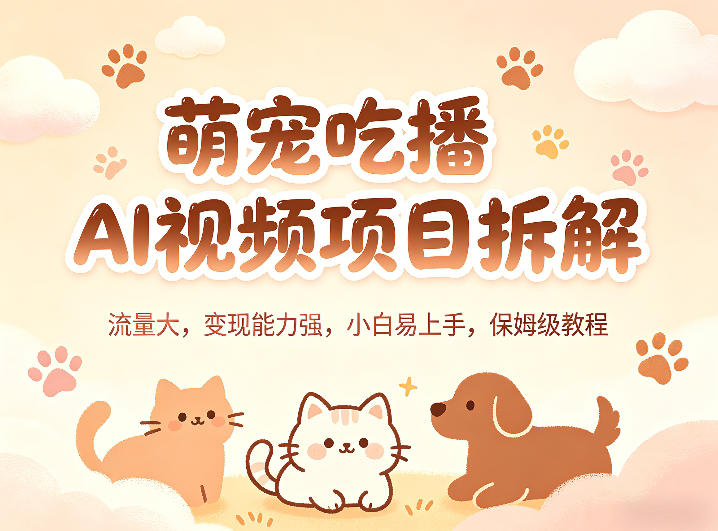 萌宠吃播AI视频项目拆解，流量大，变现能力强，小白易上手，保姆级教程-才疏云网创