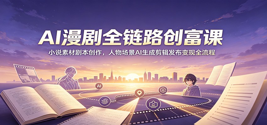 AI漫剧全链路创富课：小说素材剧本创作，人物场景AI生成剪辑发布变现全流程-才疏云网创