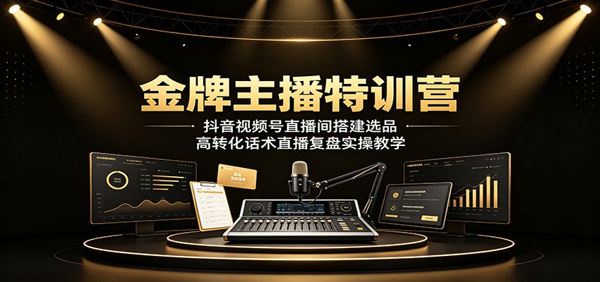 金牌主播特训营：抖音视频号直播间搭建选品，高转化话术直播复盘实操教学-才疏云网创