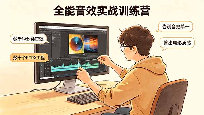 全能音效实战训练营:数千种分类音效+数十个FCPX工程,告别音效单一,剪出电影质感-才疏云网创