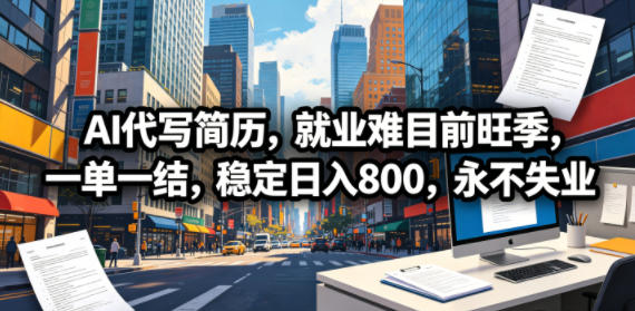 AI代写简历，就业难目前旺季，一单一结，稳定日入800，永不失业-才疏云网创