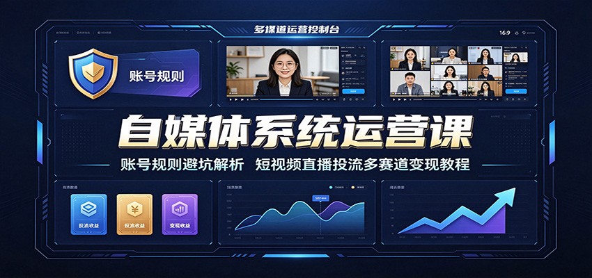 自媒体系统运营课：账号规则避坑解析，短视频直播投流多赛道变现教程-才疏云网创