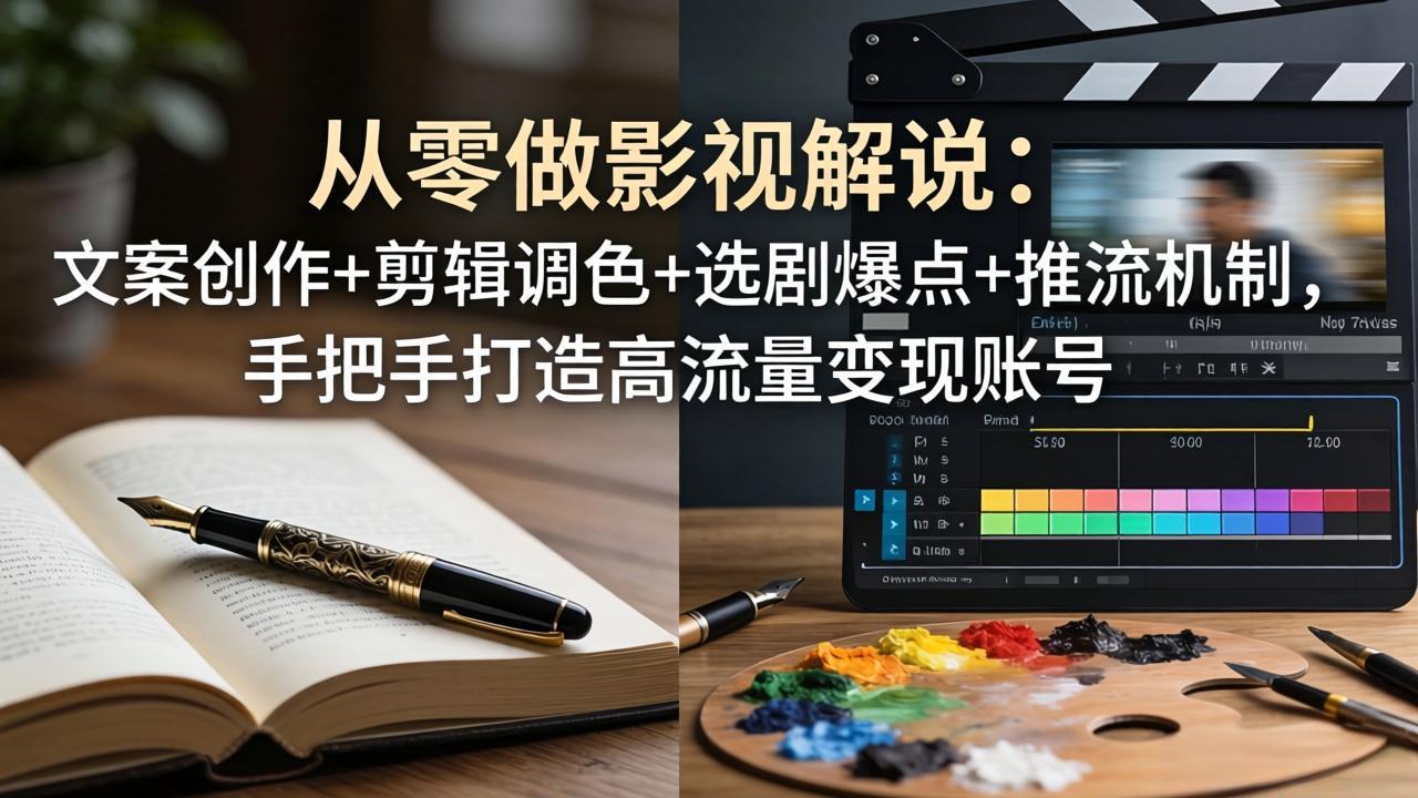 从零做影视解说：文案创作+剪辑调色+选剧爆点+推流机制，手把手打造高流量变现账号-才疏云网创