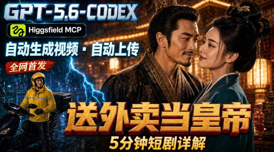 GPT-5.6 Codex+Higgsfield MCP:一条指令生成5分钟短剧并自动上传YouTube(油管)-才疏云网创