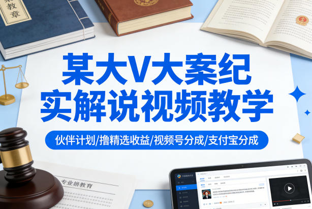 某大V大案纪实解说视频教学，可做伙伴计划、撸精选收益，视频号和支付宝分成计划均可-才疏云网创
