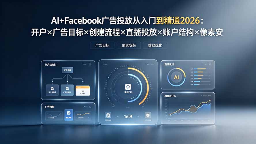 AI+Facebook广告投放从入门到精通2026:开户×广告目标×创建流程×直播投放×账户结构×像素安装×AI赋能-才疏云网创