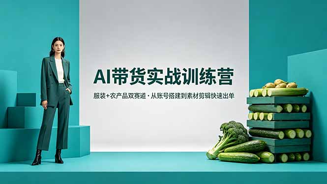 AI带货实战训练营,服装+农产品双赛道,从账号搭建到素材剪辑快速出单-才疏云网创