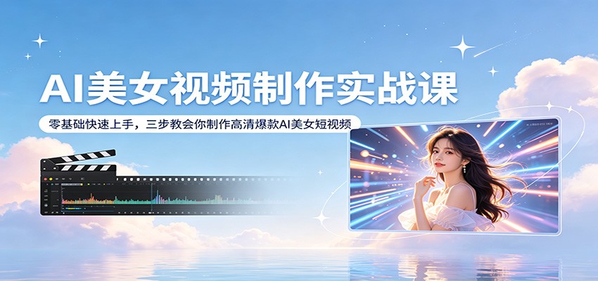 AI美女视频制作实战课：零基础快速上手，三步教会你制作高清爆款AI美女短视频-才疏云网创