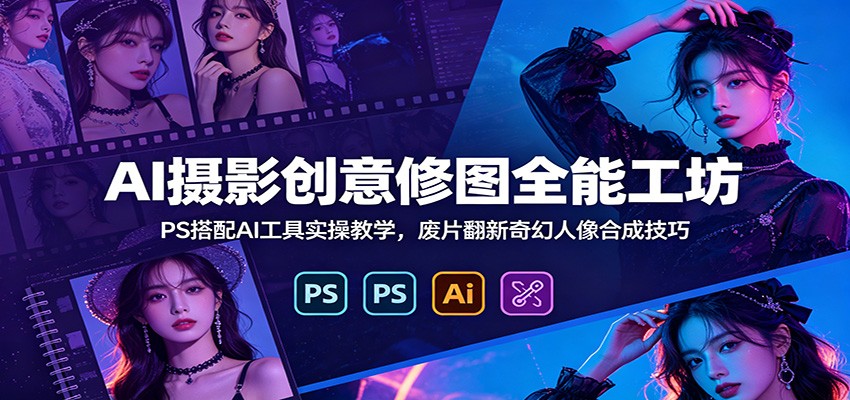 AI摄影创意修图全能工坊：PS搭配AI工具实操教学，废片翻新奇幻人像合成技巧-才疏云网创