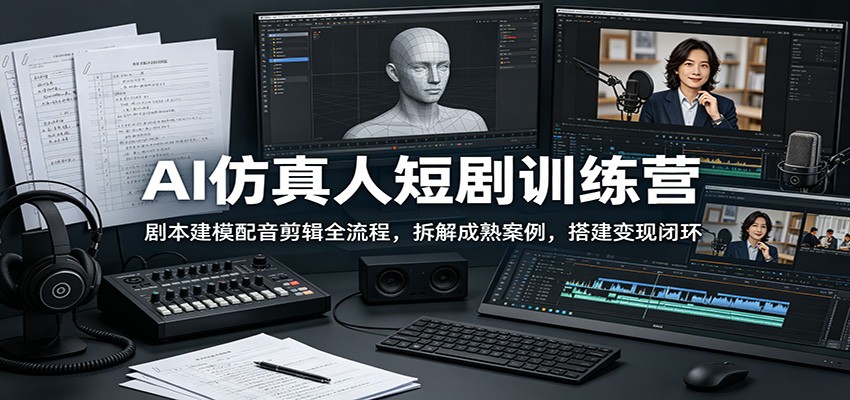 AI仿真人短剧训练营：剧本建模配音剪辑全流程，拆解成熟案例，搭建变现闭环-才疏云网创