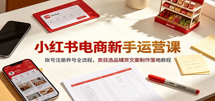 小红书电商新手运营课：账号注册养号全流程，类目选品铺货文案制作落地教程-才疏云网创