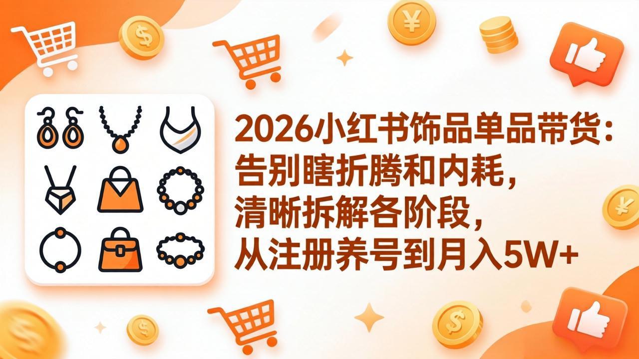 2026小红书饰品单品带货：告别瞎折腾和内耗，清晰拆解各阶段，从注册养号到月入5W+-才疏云网创