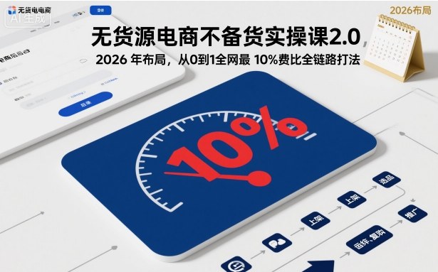 无货源电商不备货实操课2.0,2026年布局,从0到1全网最低10%费比全链路打法【更新26年5月】-才疏云网创