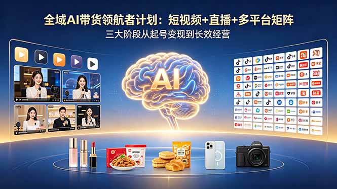 全域AI带货领航者计划：短视频+直播+多平台矩阵，三大阶段从起号变现到长效经营-才疏云网创