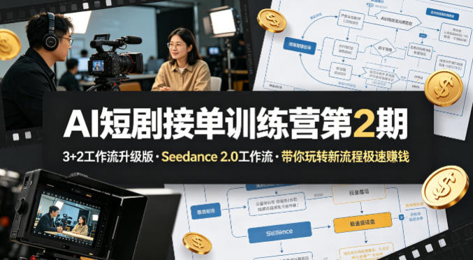AI短剧接单训练营第2期，3+2工作流升级版，Seedance 2.0工作流，带你玩转新流程极速賺钱-才疏云网创