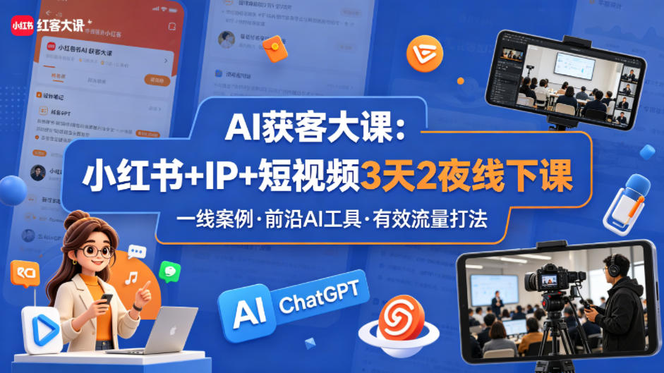 AI获客大课小红书+IP+短视频3天2夜线下课,用最真实的一线案例,最前沿的AI工具,最有效的流量打法-才疏云网创