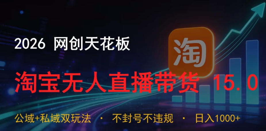 2026网创天花板，淘宝无人直播带货15.0，公域+私域双玩法，日入1k+，不违规不封号【揭秘】-才疏云网创