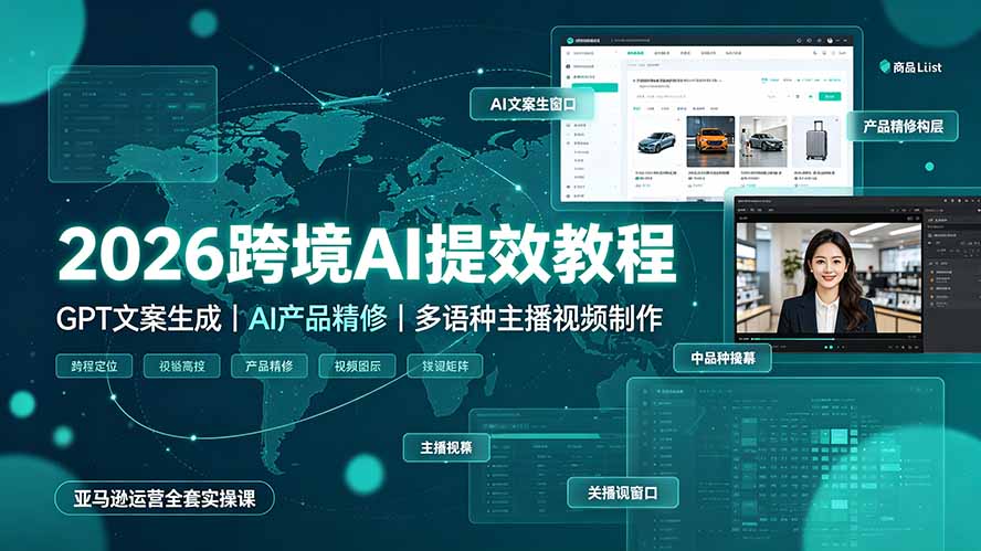 2026跨境AI提效教程·GPT文案生成|AI产品精修|多语种主播视频制作,亚马逊运营全套实操课-才疏云网创