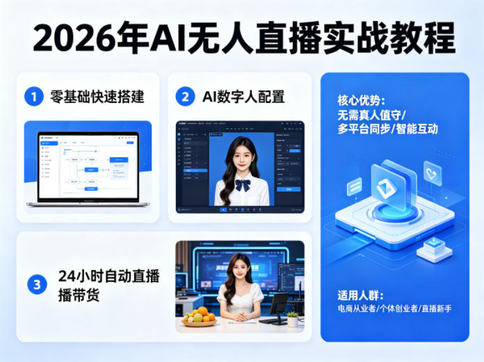 2026年AI无人直播实战教程，零基础也能快速搭建AI数字人无人直播间，实现24小时自动直播带货-才疏云网创