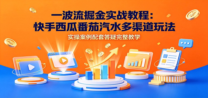一波流掘金实战教程：快手西瓜番茄汽水多渠道玩法，实操案例配套答疑完整教学-才疏云网创