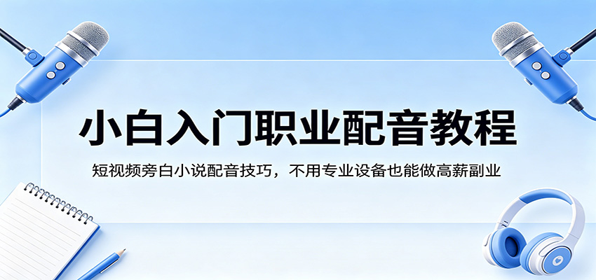 小白入门职业配音教程，短视频旁白小说配音技巧，不用专业设备也能做高薪副业-才疏云网创
