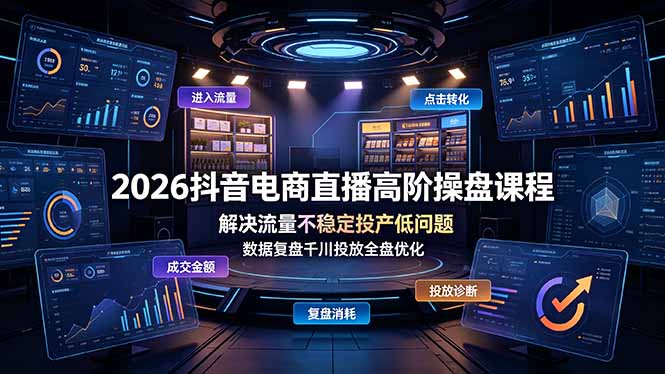 2026抖音电商直播高阶操盘课程，解决流量不稳定投产低问题，数据复盘千川投放全盘优化-才疏云网创