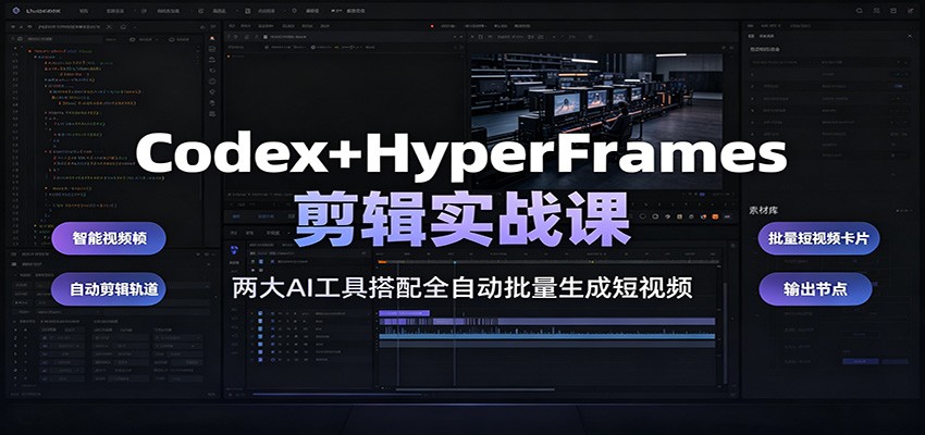 Codex+HyperFrames剪辑实战课：两大AI工具搭配全自动批量生成短视频-才疏云网创