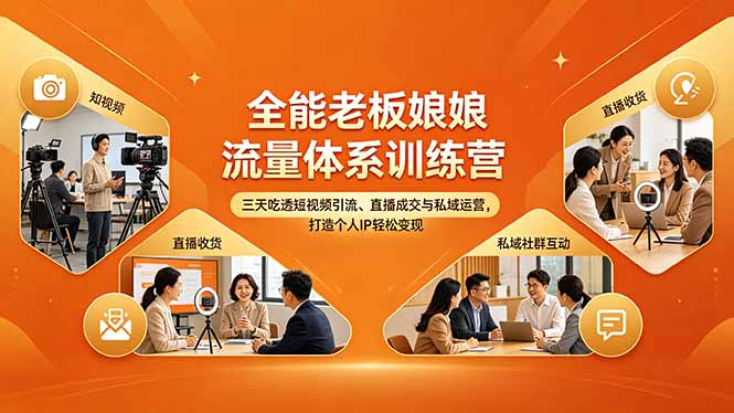 全能老板娘流量体系训练营，三天吃透短视频引流、直播成交与私域运营，打造个人IP轻松变现-才疏云网创