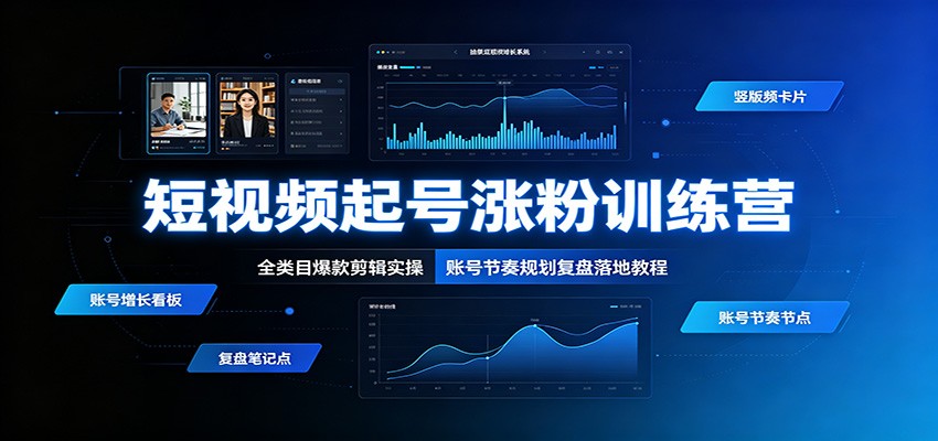短视频起号涨粉训练营：全类目爆款剪辑实操，账号节奏规划复盘落地教程-才疏云网创
