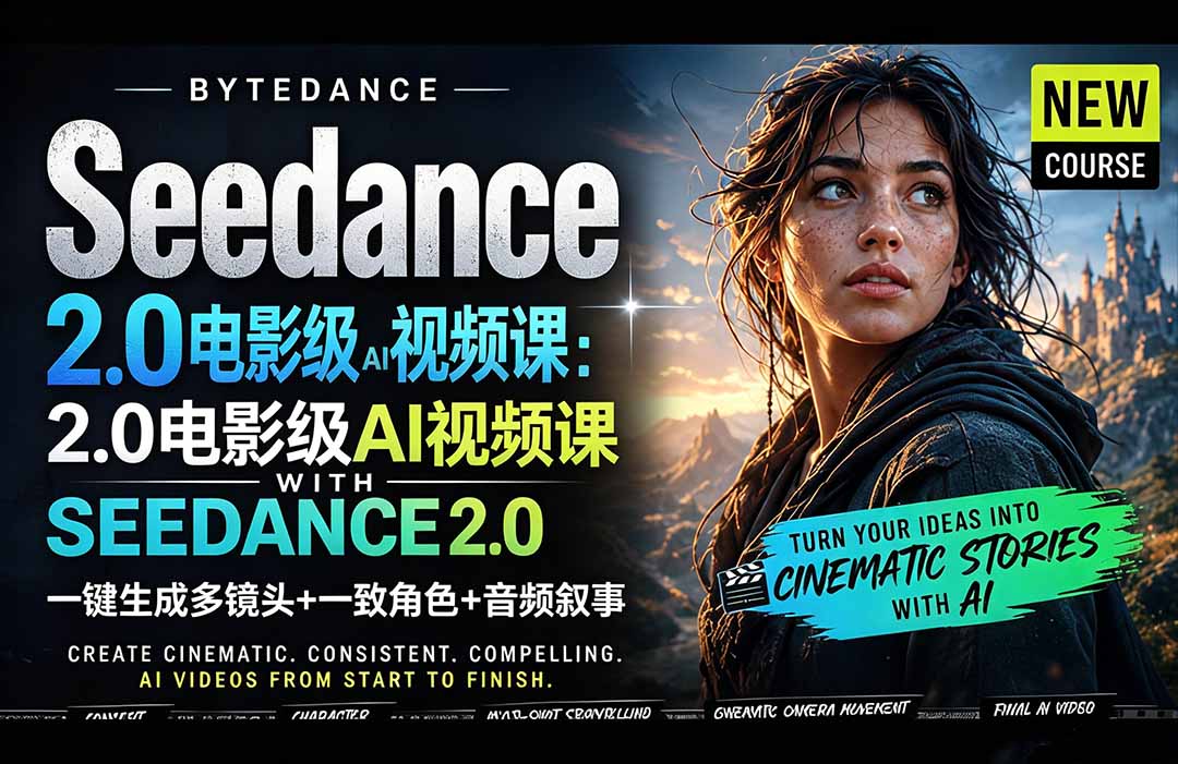 Seedance 2.0电影级AI视频课：一键生成多镜头+一致角色+音频叙事-才疏云网创